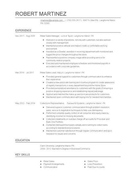 Retail Sales Manager Resume Examples And Tips Zippia