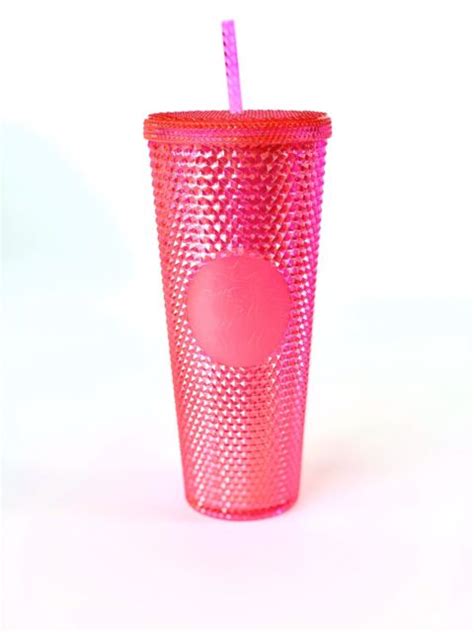 Starbucks Hot Pink Studded Cold Cup Tumbler Bling Holiday 2019 24 Oz