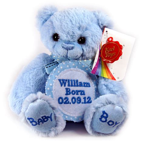 New Baby Boy Cute First 1st Teddy Bear 18cm Personalised With