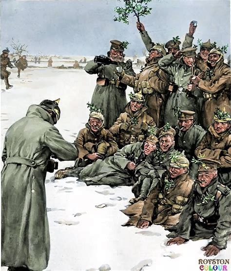 The Christmas Truce British And German Soldiers Celebrating Christmas 1914 In An Illustration