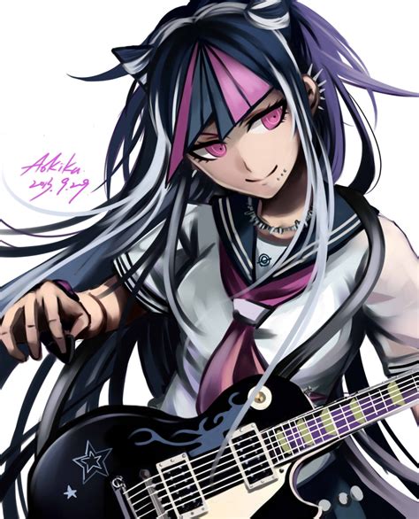 safebooru 1girl aokiku black hair dangan ronpa guitar highres instrument long hair mioda ibuki