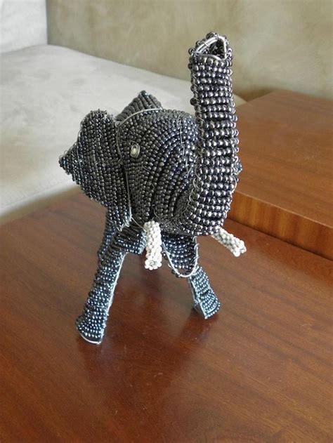 African Beaded Wire Animal Sculpture Elephant Medium Small