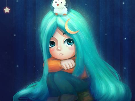 Download Sad Girl Anime With Green Hair Wallpaper