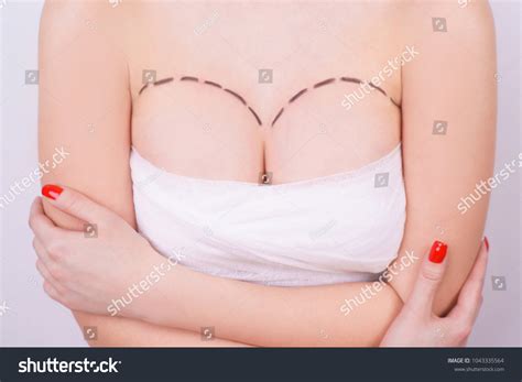 Bandaged Breasts Markings Before Plastic Surgery Stock Photo 1043335564