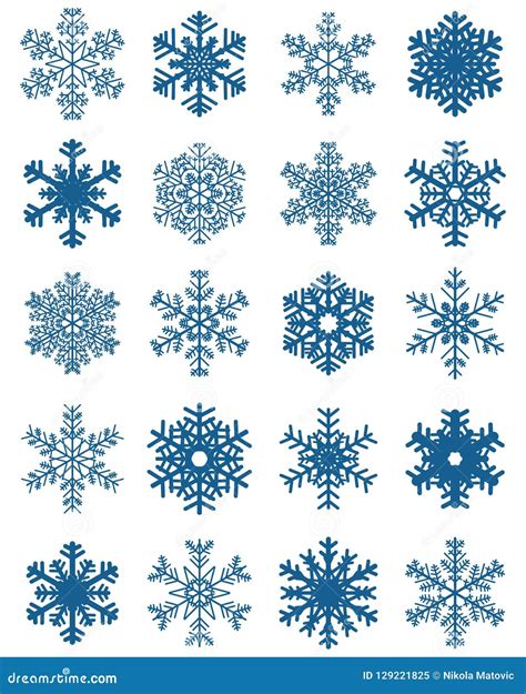 Set Of Different Blue Snowflakes Stock Illustration Illustration Of
