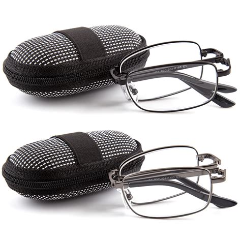 Doubletake 2 Pairs Foldable Readers In Portable Nylon Zip Cases Folding Reading Glasses 2 00x