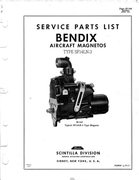 Service Parts List For Bendix Scintilla Magnetos Type Sf14ln 3 M