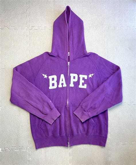 Bape Bape Purple Spell Out Bapesta Star Logo Zip Hoodie Vtg Grailed