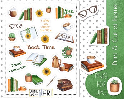 Book Stickers Printable Aesthetic Stickers Cricut Designs Etsy