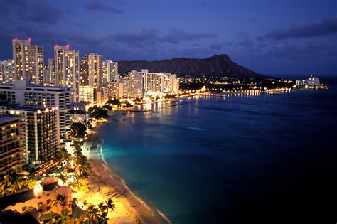 Night Skyline Of Waikiki And Diamond Head Oahu Hawaii Gail Mooney