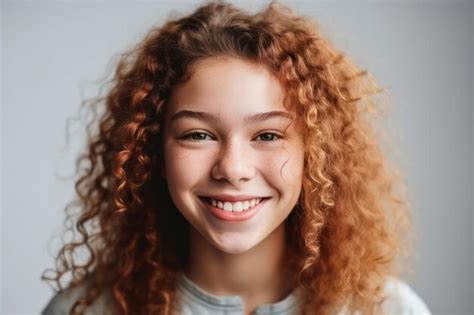 Premium Ai Image Close Up Carefree Smiling Young Female Student Curly