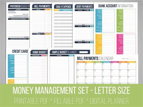 Money Management Set Fillable Financial Printables Bill Etsy