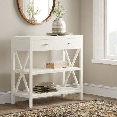 Zachar charcoal console table with 2 drawers and shelf. Owings Console Table with 2 Shelves and Drawers- Off White ...