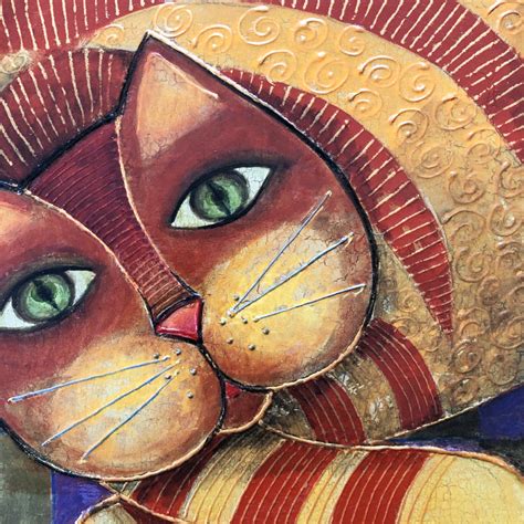 Ginger Cat Art Painting Folk Art Framed Painting Cat Art Etsy