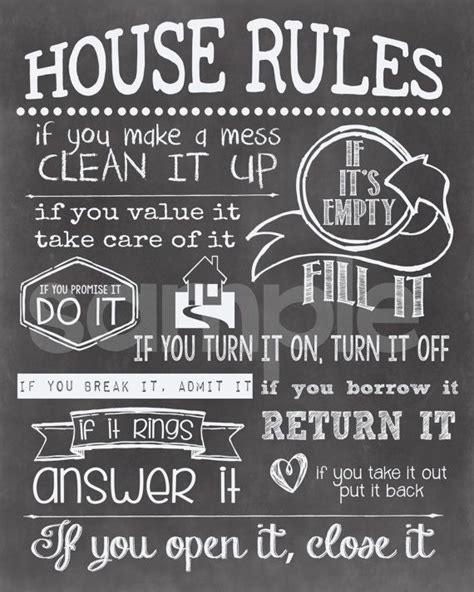 Once your bedroom is clean, you will want it to stay that way. House Rules printable chalkboard sign. | House rules ...