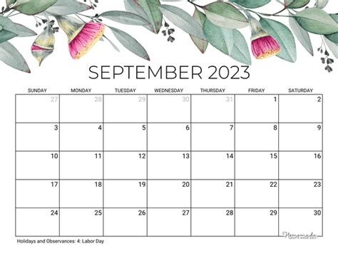 Month Of September 2023 Printable Calendar