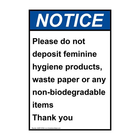 Vertical Please Do Not Deposit Feminine Sign Ansi Notice Trash