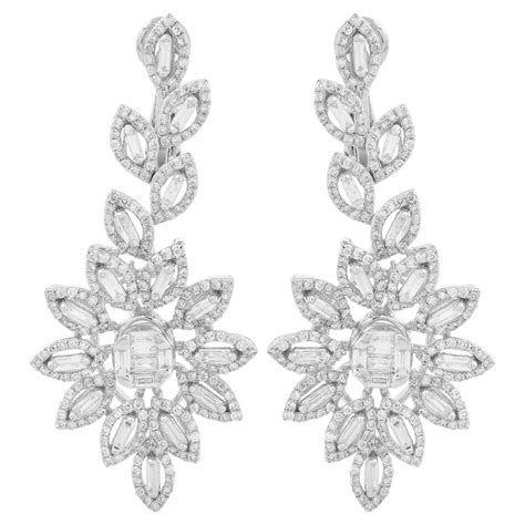 495 Carat Baguette Diamond Dangle Earrings 18 Karat White Gold