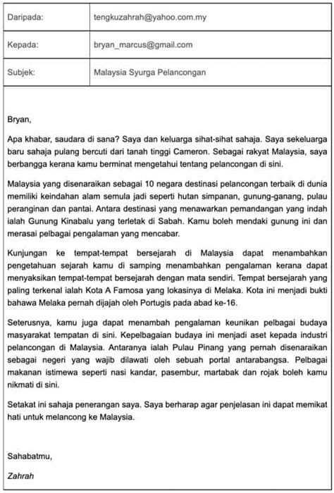 Contoh Karangan Email Bahasa Melayu Tahun Contoh Karangan Bahasa The