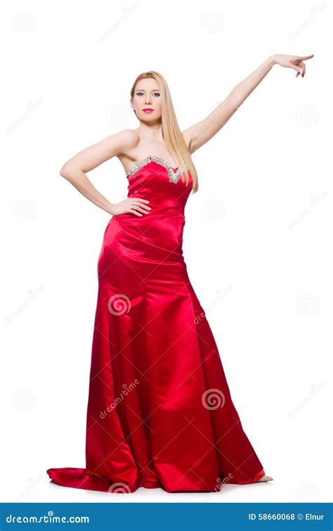 Woman In Pretty Red Evening Dress Isolated On Stock Photo Image Of