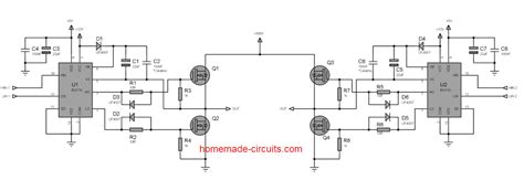 H Bridge Inverter Circuit Using 4 N Channel Mosfets Homemade Circuit