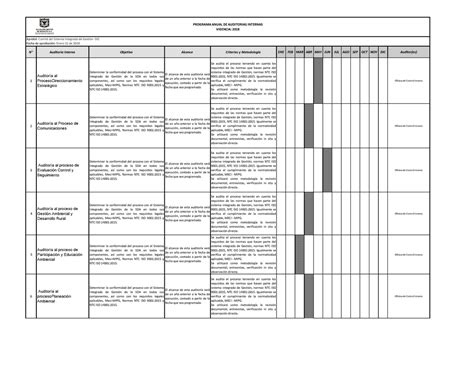 1 Programa Auditoria AÑo 2018 N° Auditoría Interna Objetivo Alcance