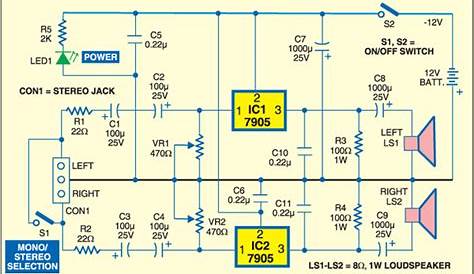 Simple Stereo Power Amplifier With 7905 - E Circuits Today