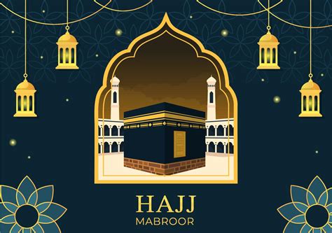 Hajj Or Umrah Mabroor Cartoon Illustration With Makkah Kaaba Suitable