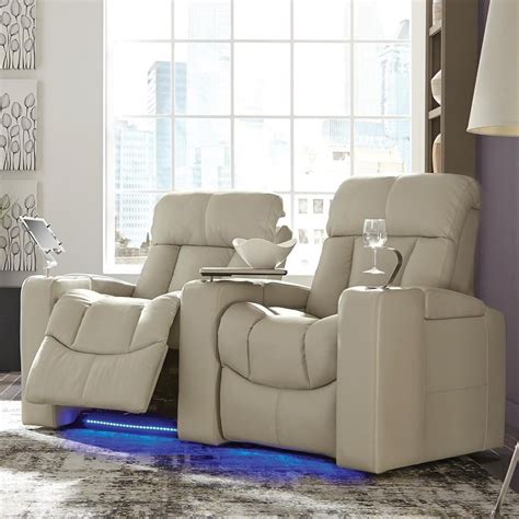 Once you sit down on a wide, symmetrical home theater sofa, you will be wrapped in ultimate comfort. Palliser Paragon 2-Seat Power Reclining Home Theater ...