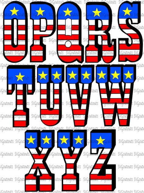 American Flag Patriotic Font Alphabet Design Svg Eps Dxf Etsy