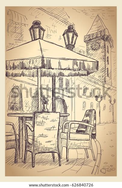 Street Cafe Old Town Graphic Sketch Stock Vector Royalty Free 626840726