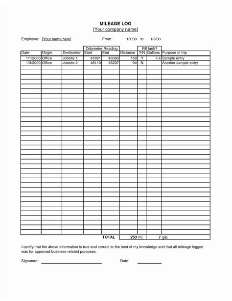 Printable Mileage Log Examples Format Pdf Examples