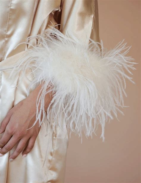 Satin Silk Bridal Robe With Detachable Ostrich Feather Trim Etsy