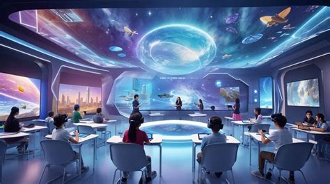 Premium Ai Image Futuristic Classroom With Holographic Displays Are Integrated Into The