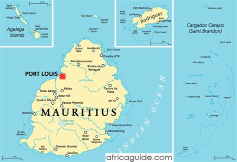 Map of mauritius with rivers and towns. Mauritius Guide