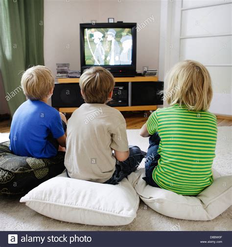 Kids Watching Cartoon On A Tv Stock Photo 56809439 Alamy
