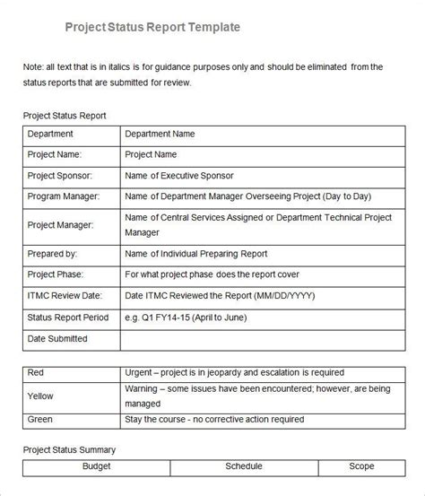 Sample Project Status Report Template 14 Free Word Pdf Documents