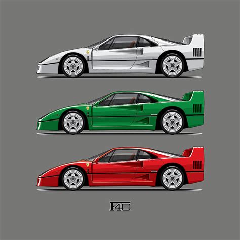 Ferrari F40 3 Color Digital Art By Srattha Nualsate Fine Art America