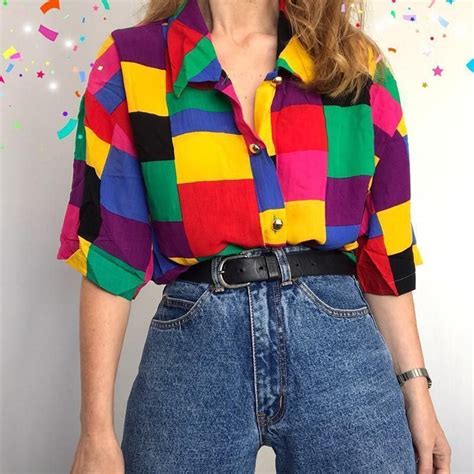 90s aesthetic rainbow plus size blouse retro outfits tops women blouses retro fashion
