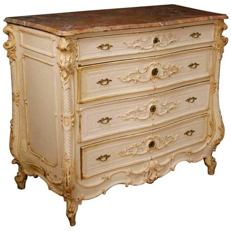 20th Century Italian Lacquered Commode With Marble Top Ornate