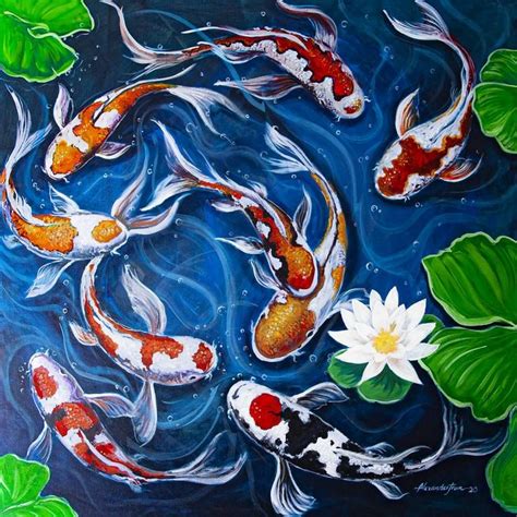 Lucky Koi Fishes Painting In Fish Painting Koi Fish Drawing