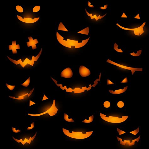 Halloween Background With Glowing Pumpkin Faces 267367 Vector Art At