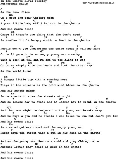 Country Musicin The Ghetto Elvis Presley Lyrics And Chords