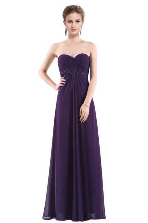 Dark Purple Chiffon Strapless Long Evening Party Dress 56 Ep08864dp