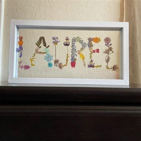 Pressed Flower Name Art Customize A 11x9 Gold Prism Floating Frame Or
