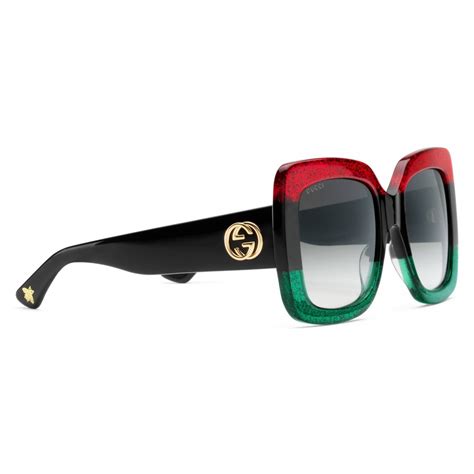 gucci acetate square sunglasses green black and red with glitter gucci eyewear avvenice
