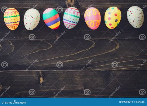 Colorful Easter Egg On Wood Background With Space Stock Image Image