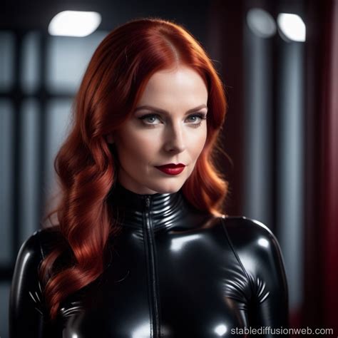 Red Haired Woman In Black Latex Catsuit Stable Diffusion En Línea