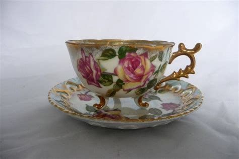 Vintage Tri Footed Tea Cup And Saucer Reticulated Shafford Etsy Footed Tea Cup Tea Cups
