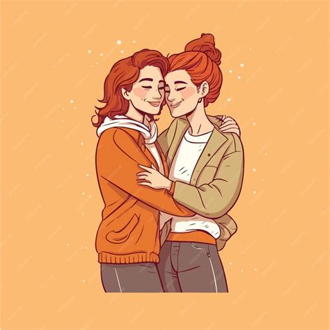 Premium Vector Portrait Of Lesbian Couple Being Loving And Happy Two Gay Girls Kissing Pride